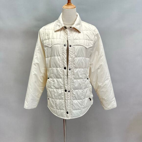 Woolrich Moccasin ivory quilted puffer chore jacket size Women's Large shacket - Picture 14 of 14